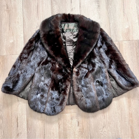 Vintage Bullock’s Dark Brown Wrap Shrug Stole Cape Jacket Real Fur Mink? Beaver?